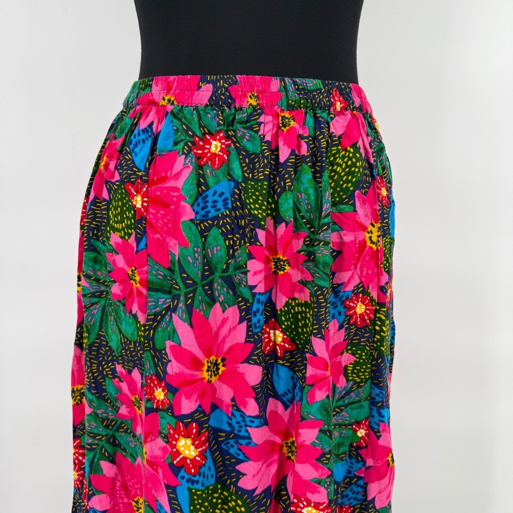 Patrons of Peace Floral Maxi Skirt Pink Blue Tropical High Belt Womens Medium - Picture 10 of 15